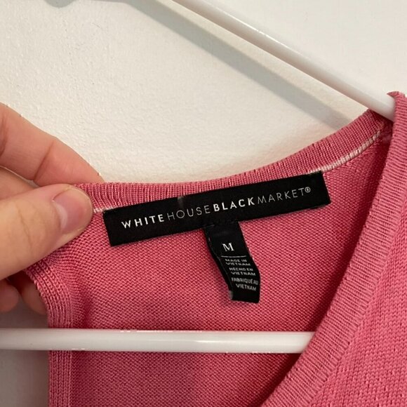 WHITE HOUSE BLACK MARKET WHBM Woven Short Sleeve Top Pink Mixed Media Knit Work - Picture 5 of 14